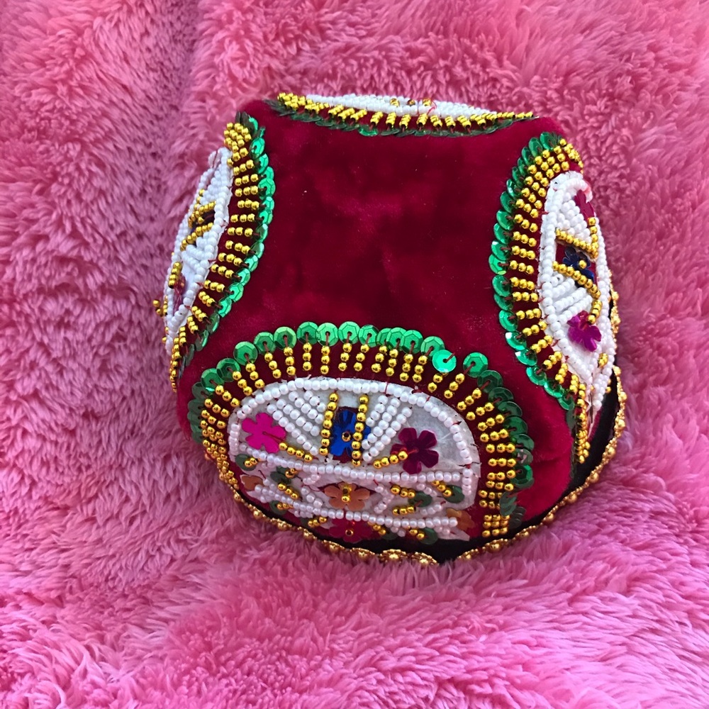 Oriental Skull Cap Handmade Asian sequins beads velvet hand made unisex